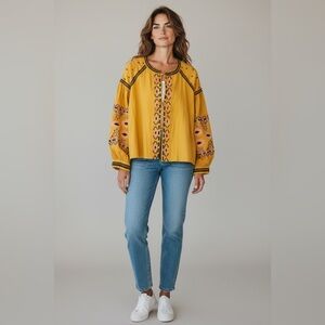 Yellow Embroidered Blouse with Bohemian Flair